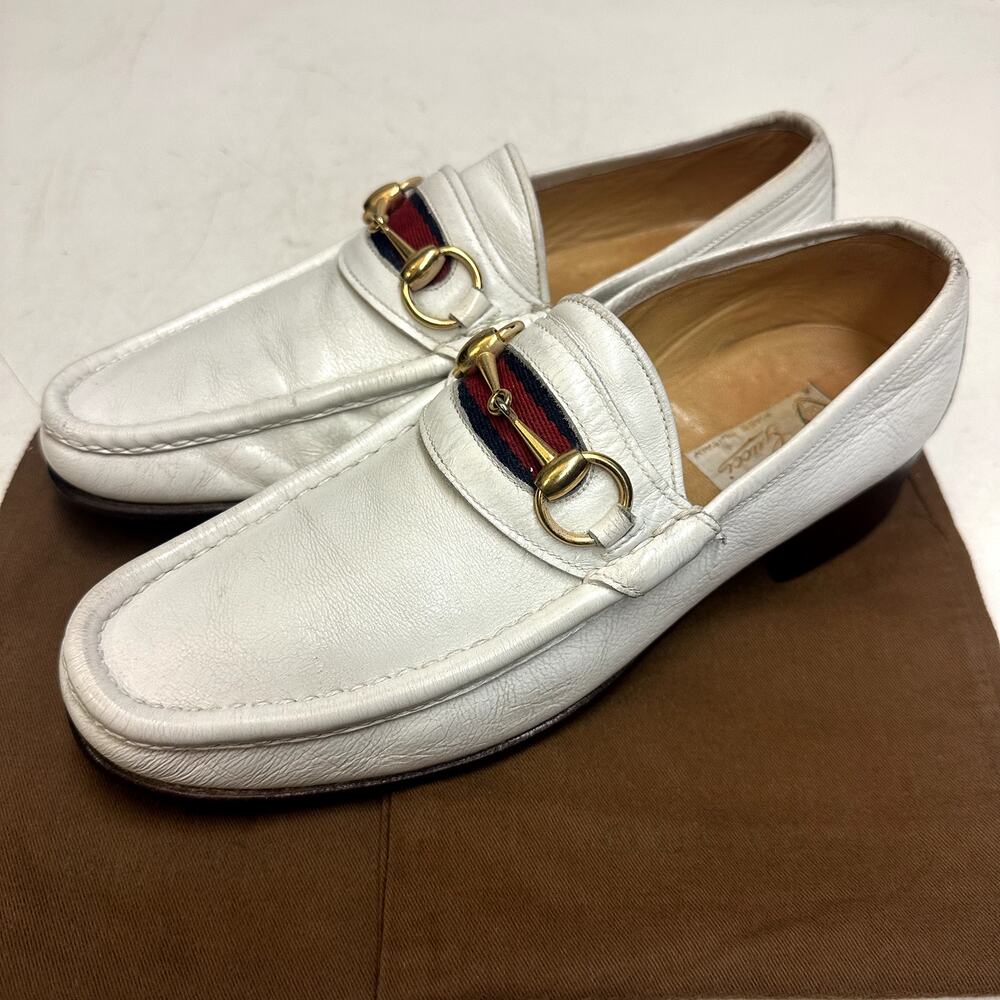 RESOLED Gucci 1953 Ribbon Horsebit Loafer White VINTAGE VGUC EU 43 US 9.5